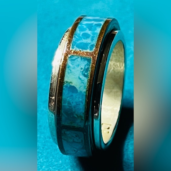 JAY KING MINE FINDS COPPER TURQUOISE SPINNER RING /925 SILVER/ SIZE 6 1/2 - Picture 4 of 6